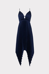 Joanna Pleated Satin Dress Navy | Milly Women