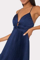 Joanna Pleated Satin Dress Navy | Milly Women