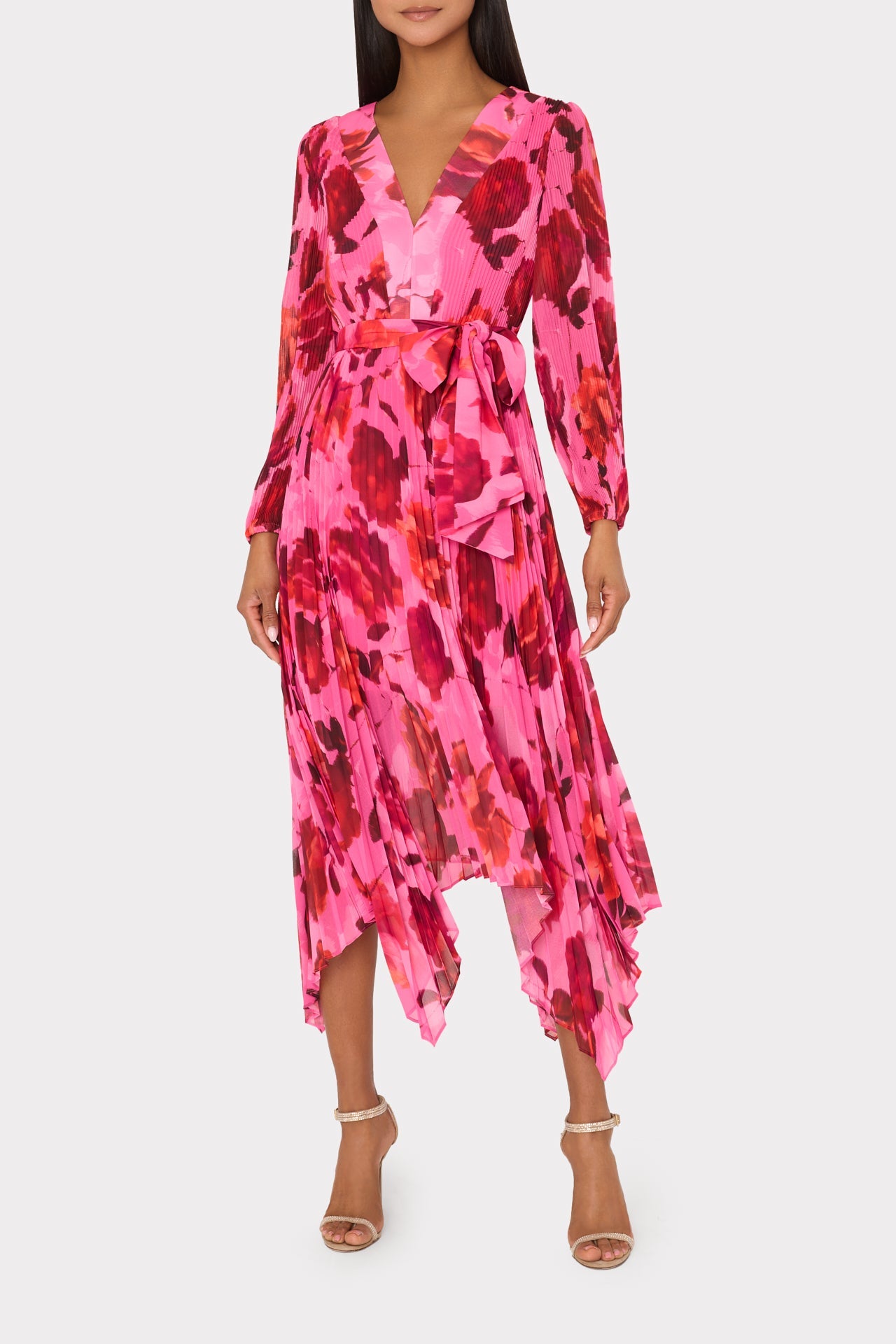 Liora Blurred Blossom Pleated Dress Pink Multi | Milly Women
