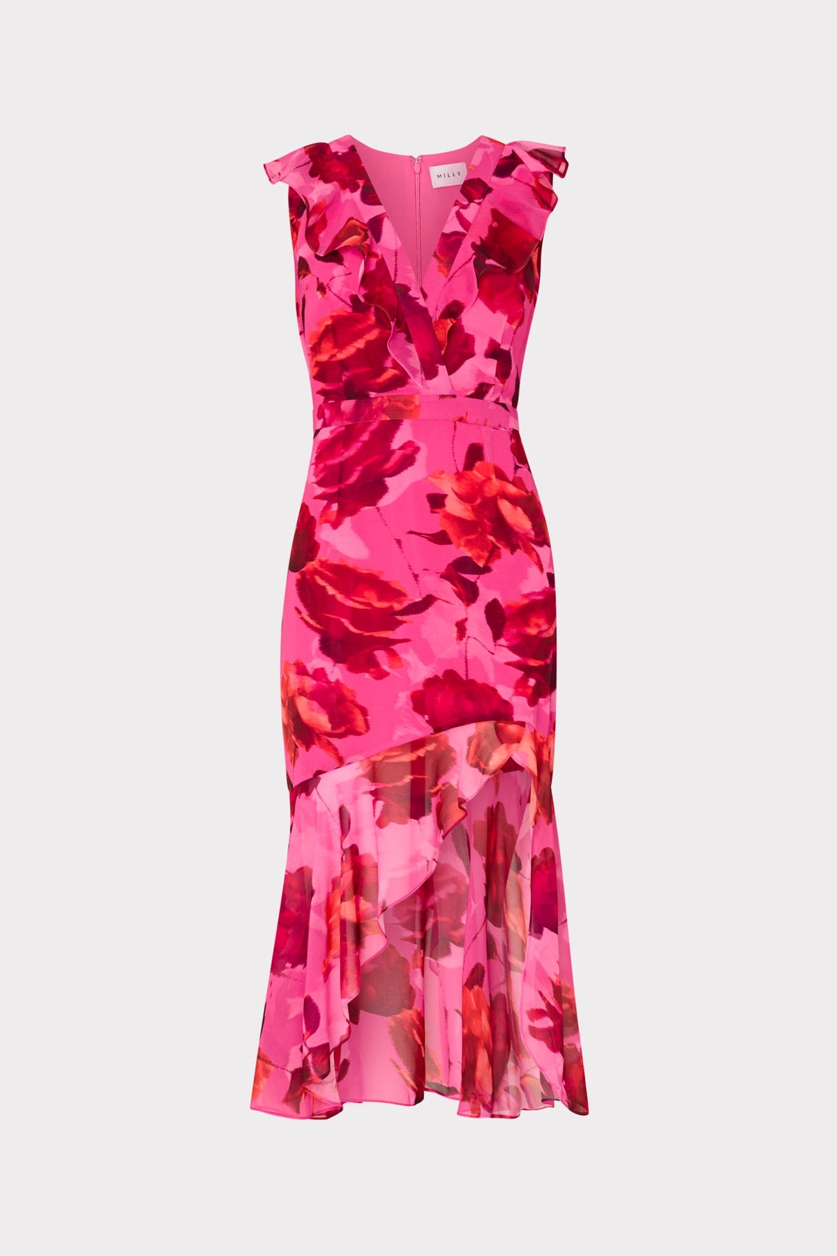 Nanci Blurred Blossom Ruffle Dress Pink Multi | Milly Women