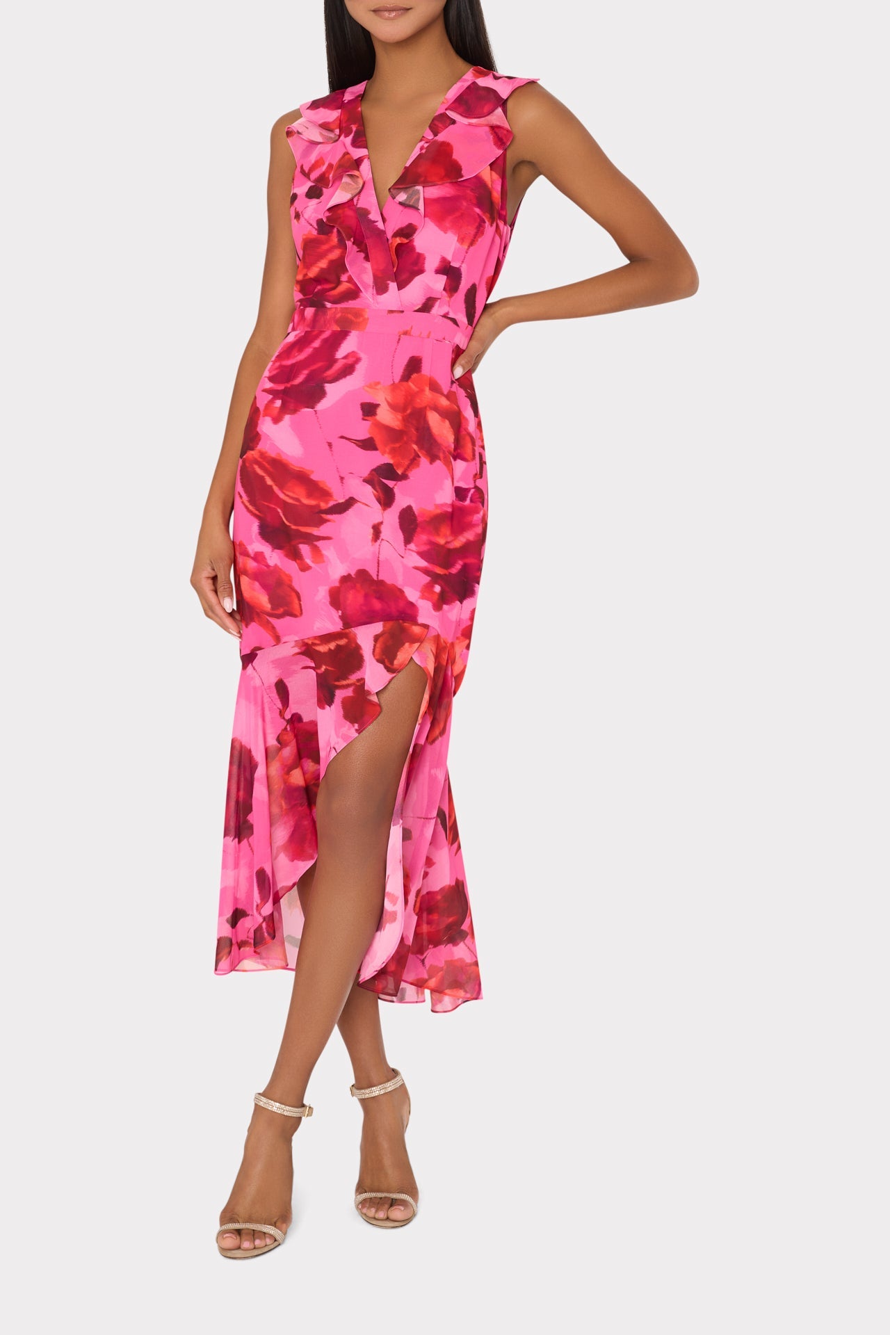 Nanci Blurred Blossom Ruffle Dress Pink Multi | Milly Women
