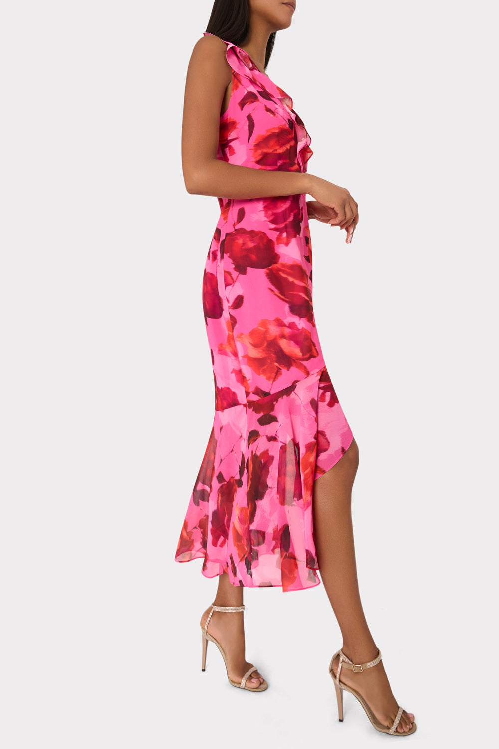 Nanci Blurred Blossom Ruffle Dress Pink Multi | Milly Women