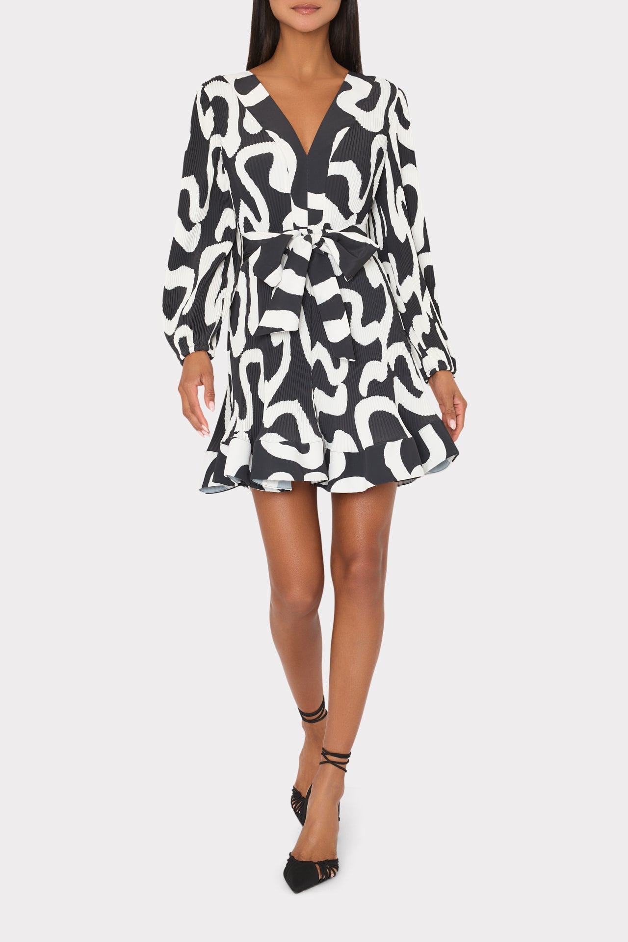 Liv Ink Swirl Pleated Dress Black/White | Milly Women