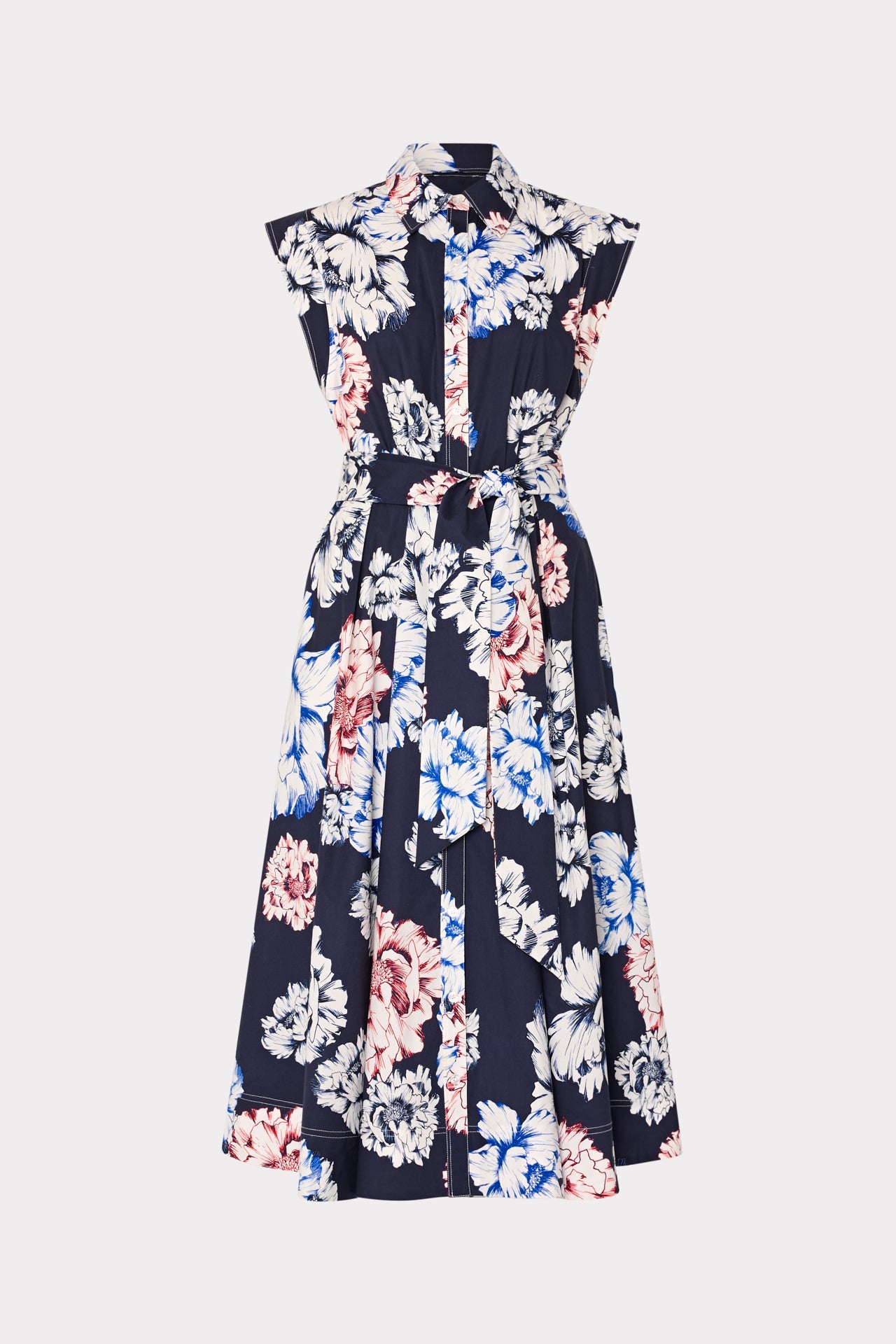 Jules Printed Poplin Midi Dress Navy Multi | Milly Women
