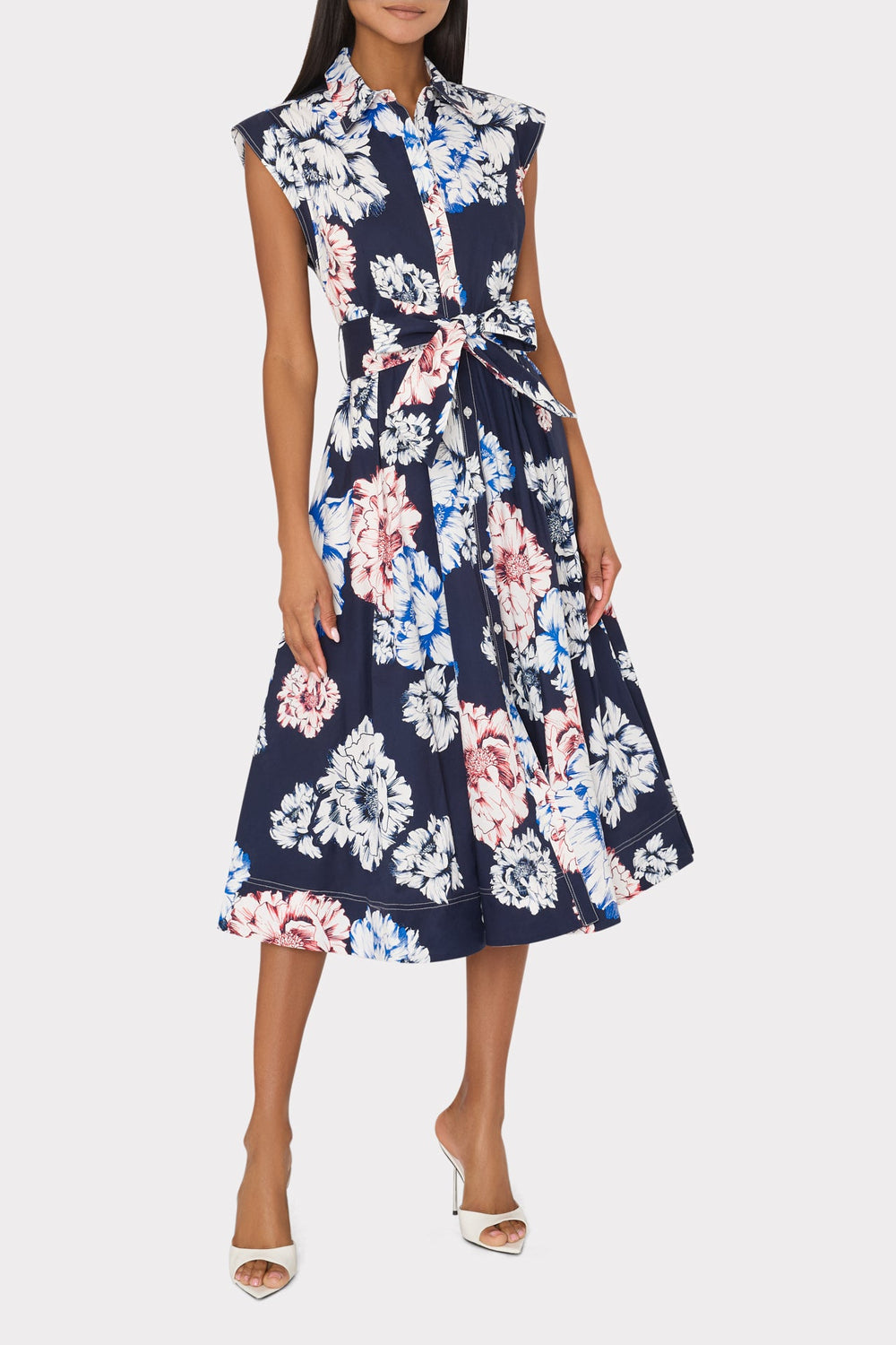 Jules Printed Poplin Midi Dress Navy Multi | Milly Women