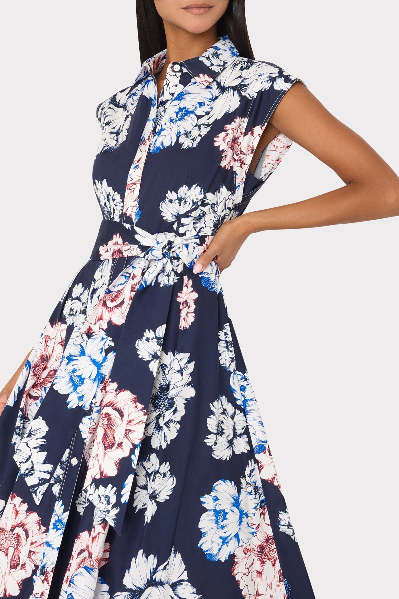 Jules Printed Poplin Midi Dress Navy Multi | Milly Women