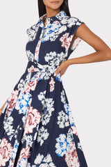 Jules Printed Poplin Midi Dress Navy Multi | Milly Women