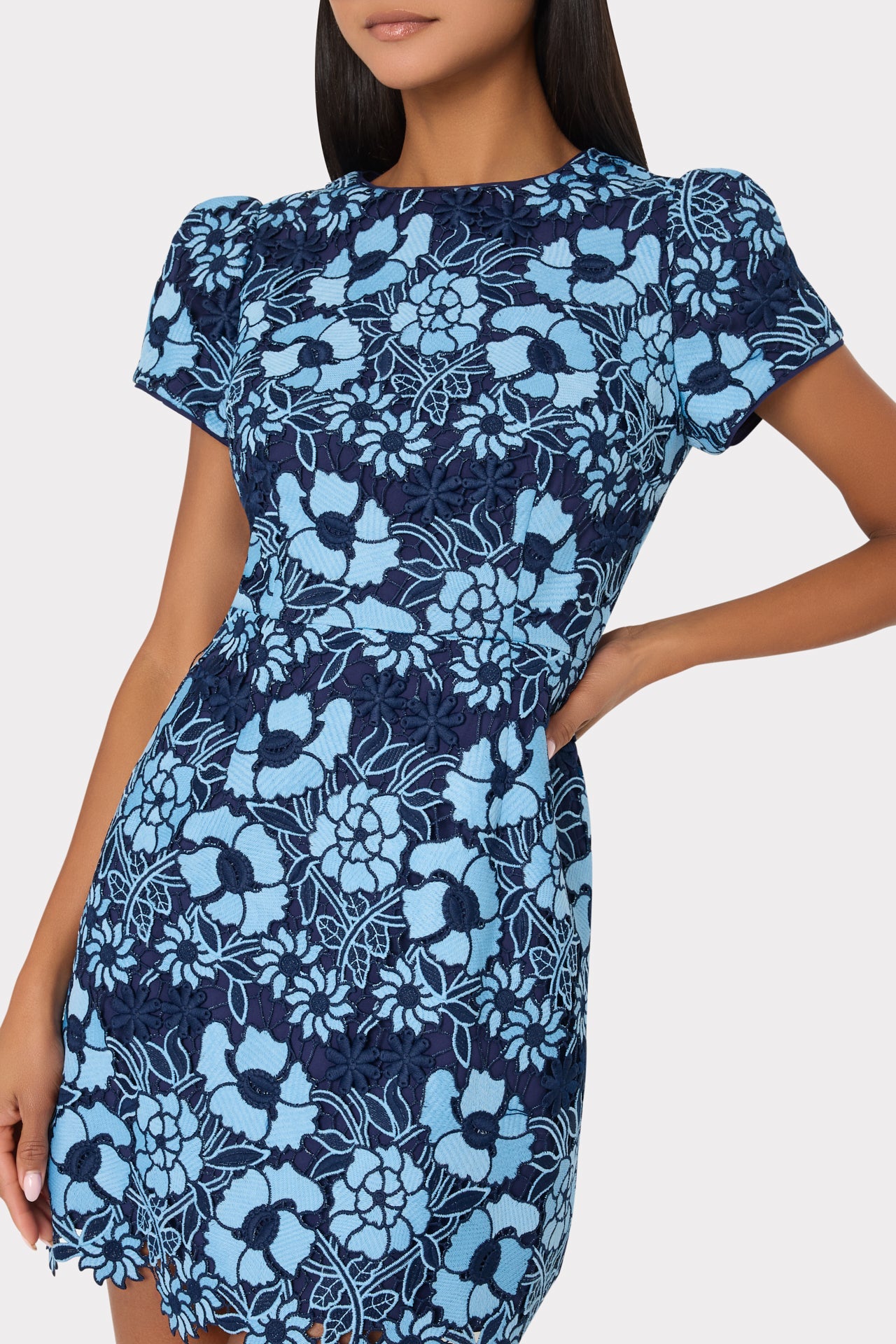 Kyla Two Tone Floral Lace Mini Dress Blue/Navy | Milly Women