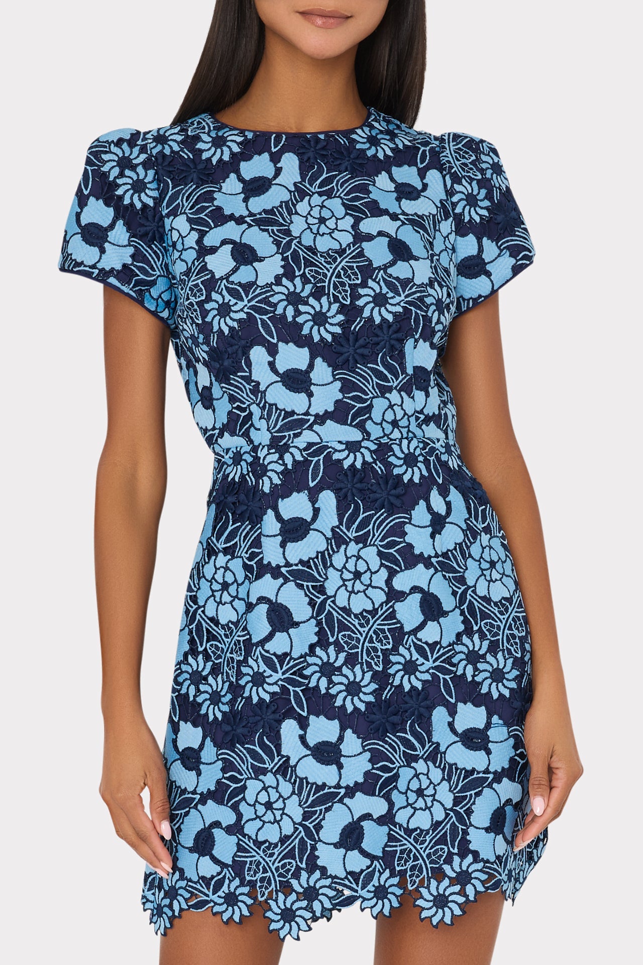 Kyla Two Tone Floral Lace Mini Dress Blue/Navy | Milly Women