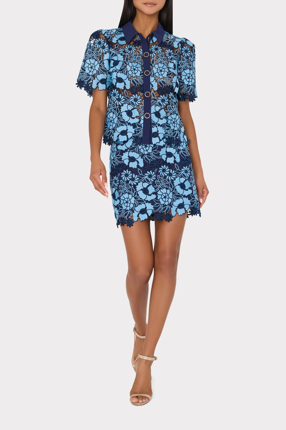Two Tone Floral Lace Mini Skirt Blue/Navy | Milly Women