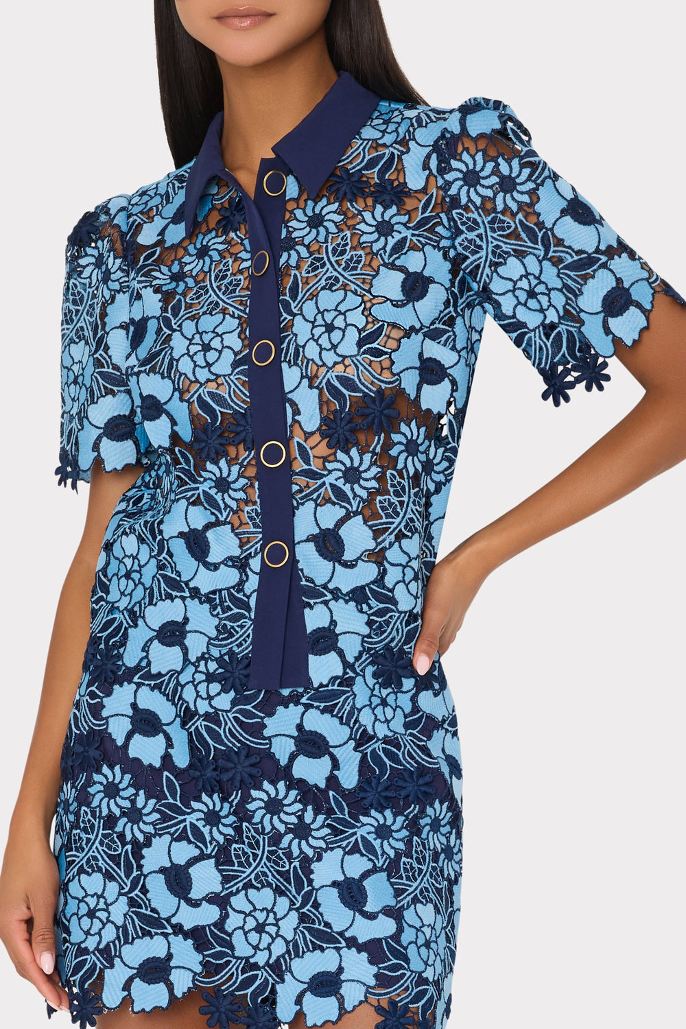 Two Tone Floral Lace Mini Skirt Blue/Navy | Milly Women