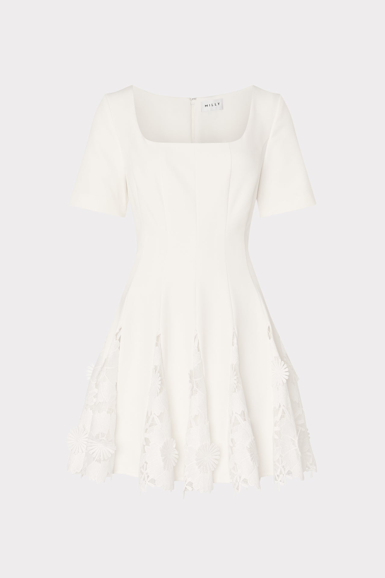 Joy Lace Combo Mini Godet Dress White | Milly Women