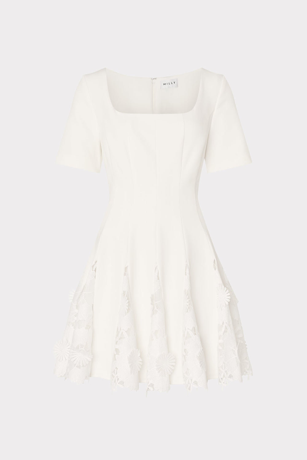 Joy Lace Combo Mini Godet Dress White | Milly Women