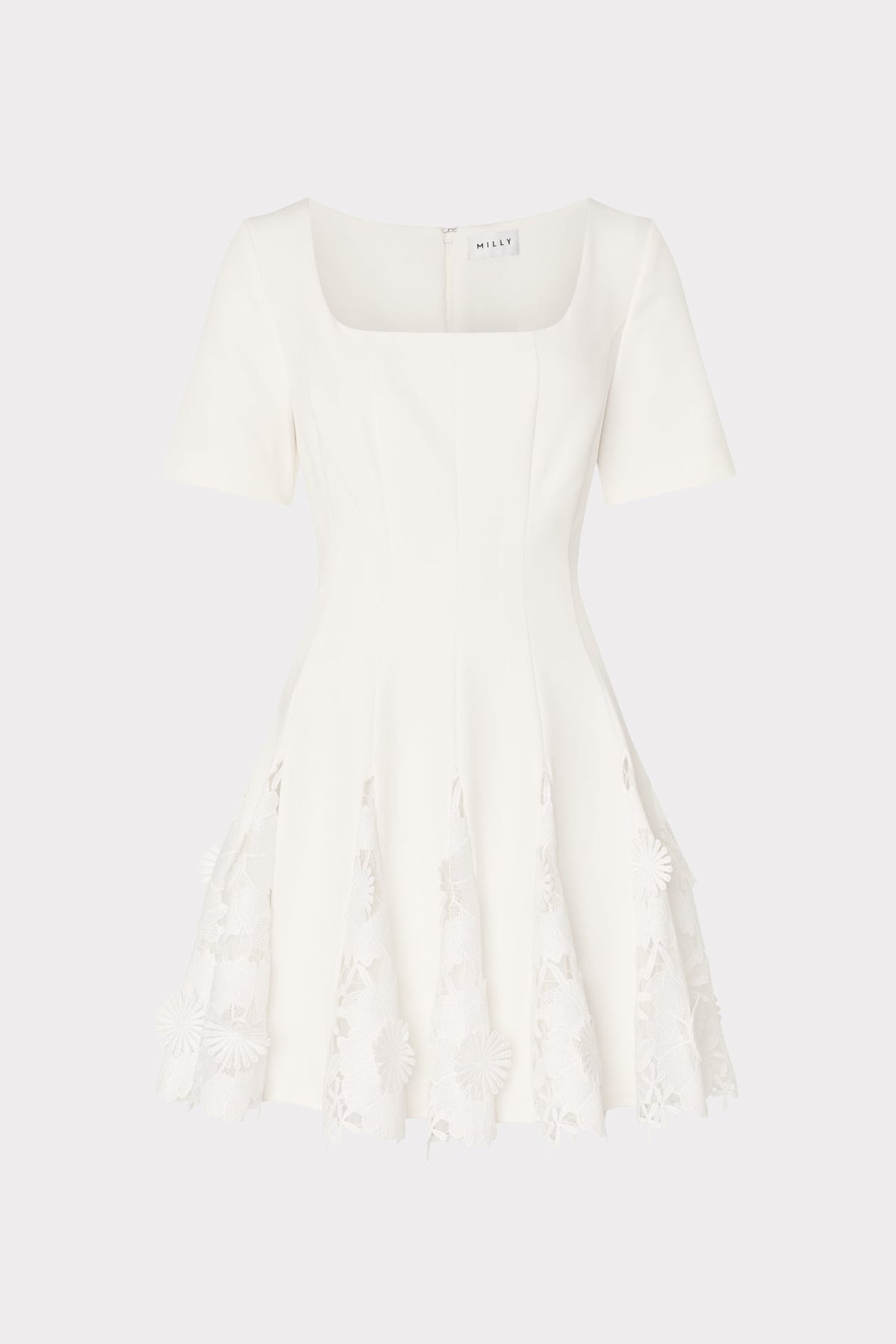 Joy Lace Combo Mini Godet Dress White | Milly Women