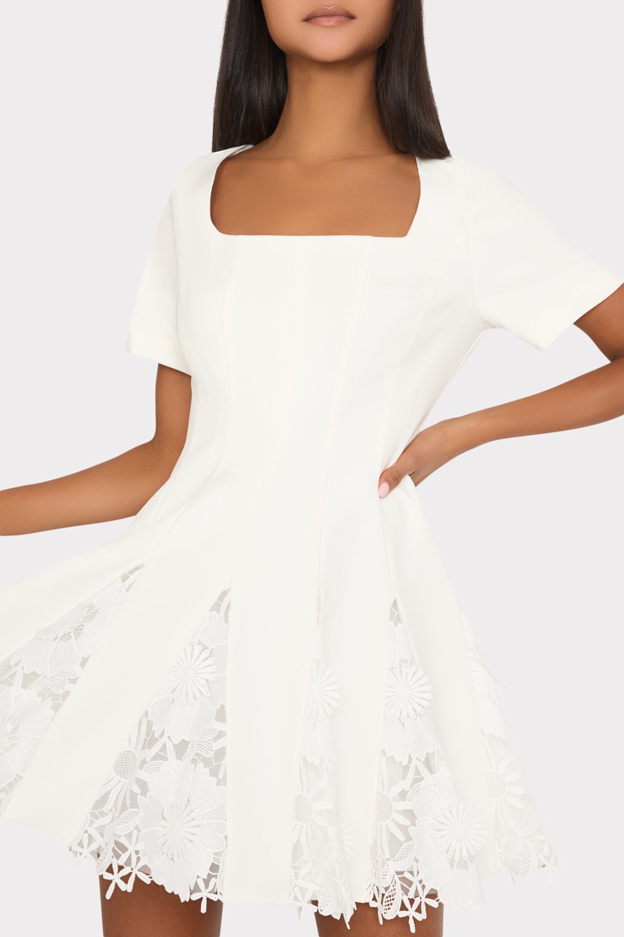 Joy Lace Combo Mini Godet Dress White | Milly Women