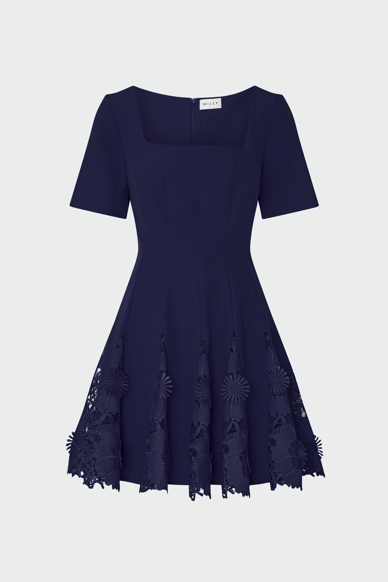 Joy Lace Combo Mini Godet Dress Navy | Milly Women