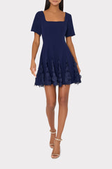 Joy Lace Combo Mini Godet Dress Navy | Milly Women
