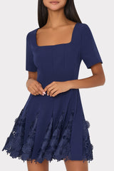 Joy Lace Combo Mini Godet Dress Navy | Milly Women