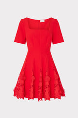 Joy Lace Combo Mini Godet Dress Red | Milly Women