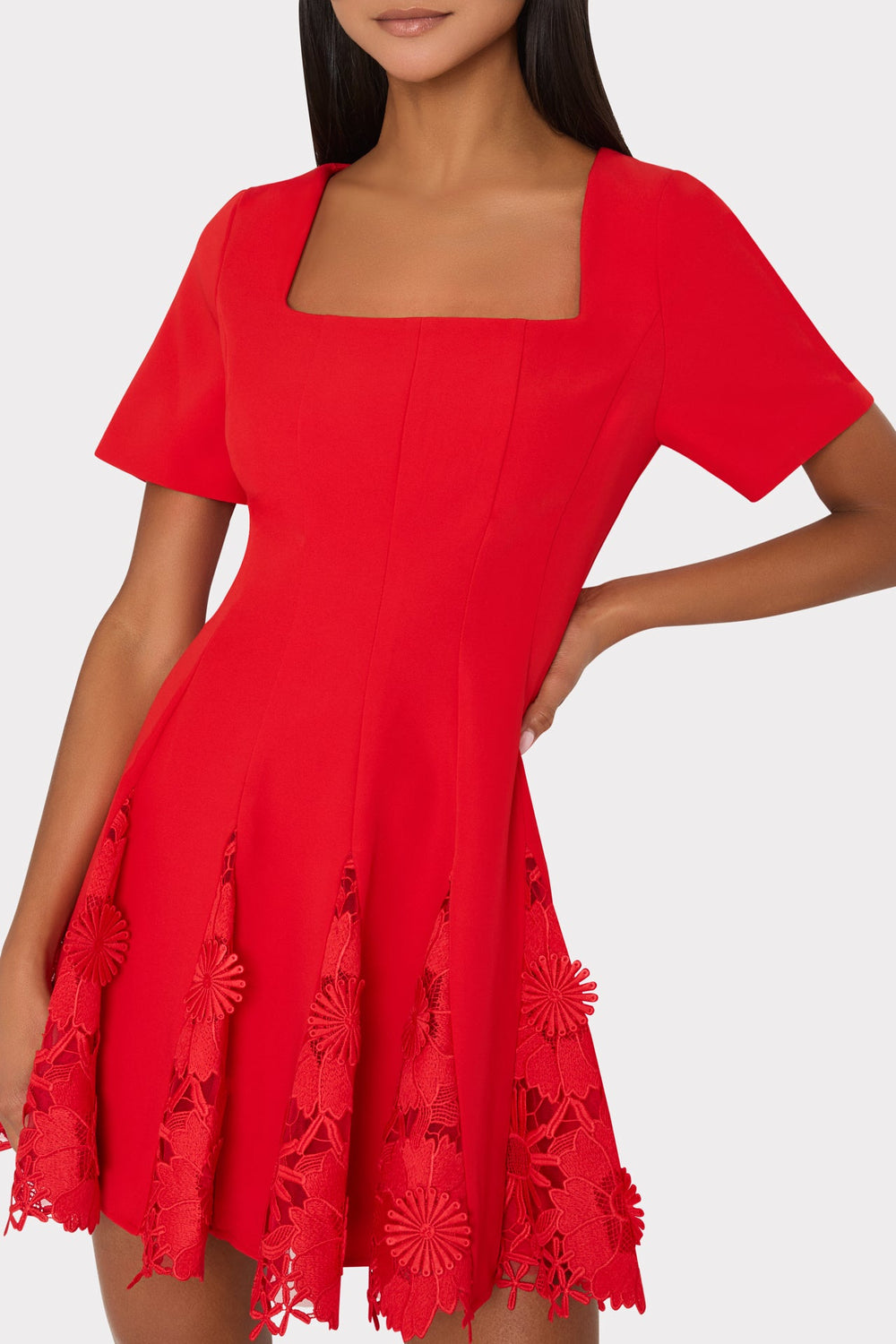 Joy Lace Combo Mini Godet Dress Red | Milly Women