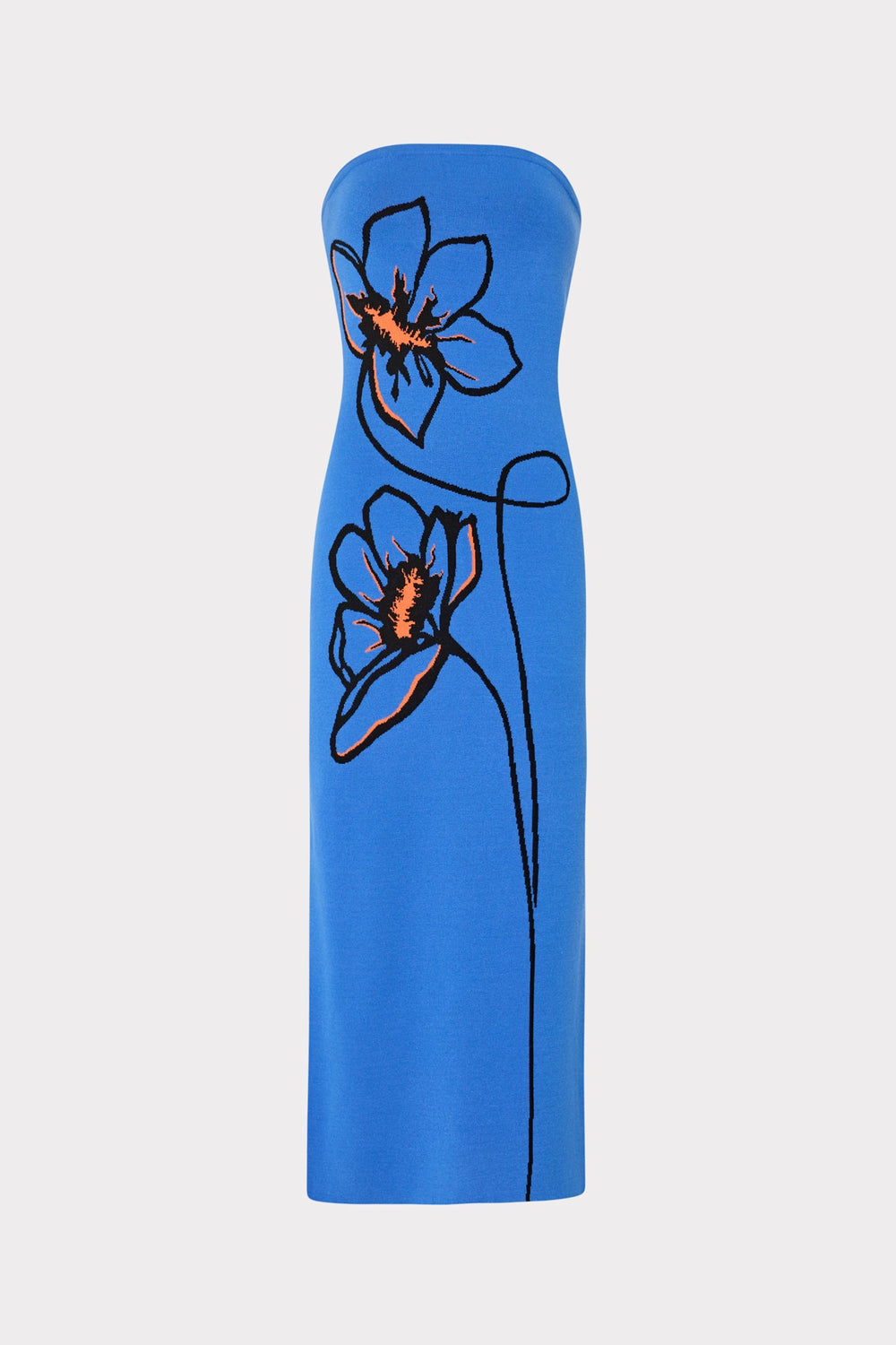 Floral Strapless Knit Midi Dress Blue Multi | Milly Women