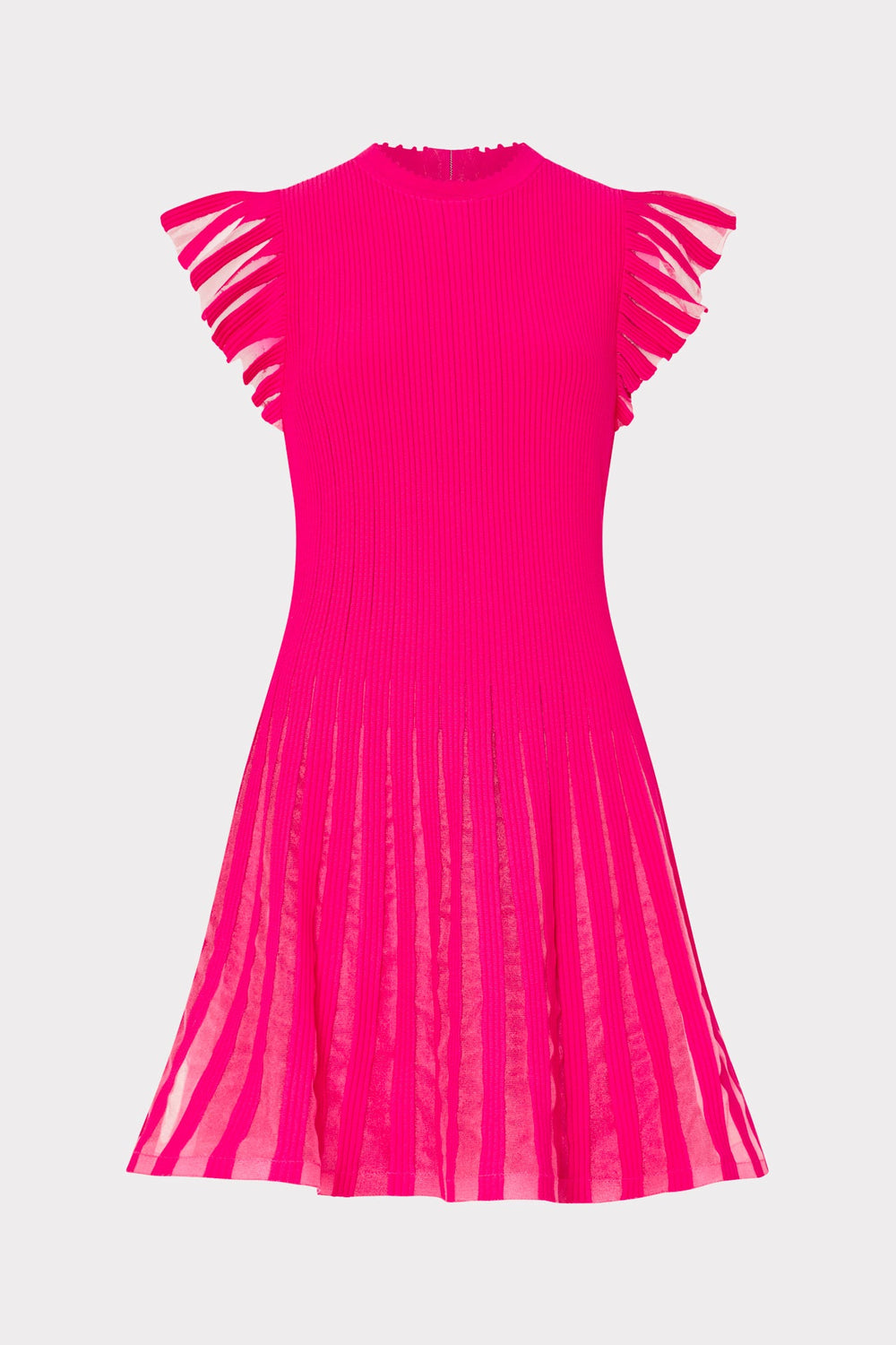 Sheer Flutter Sleeve Knit Mini Dress Pink | Milly Women