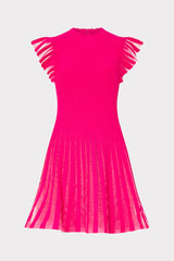 Sheer Flutter Sleeve Knit Mini Dress Pink | Milly Women