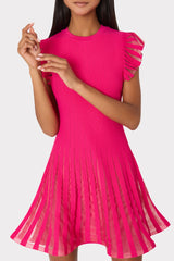 Sheer Flutter Sleeve Knit Mini Dress Pink | Milly Women