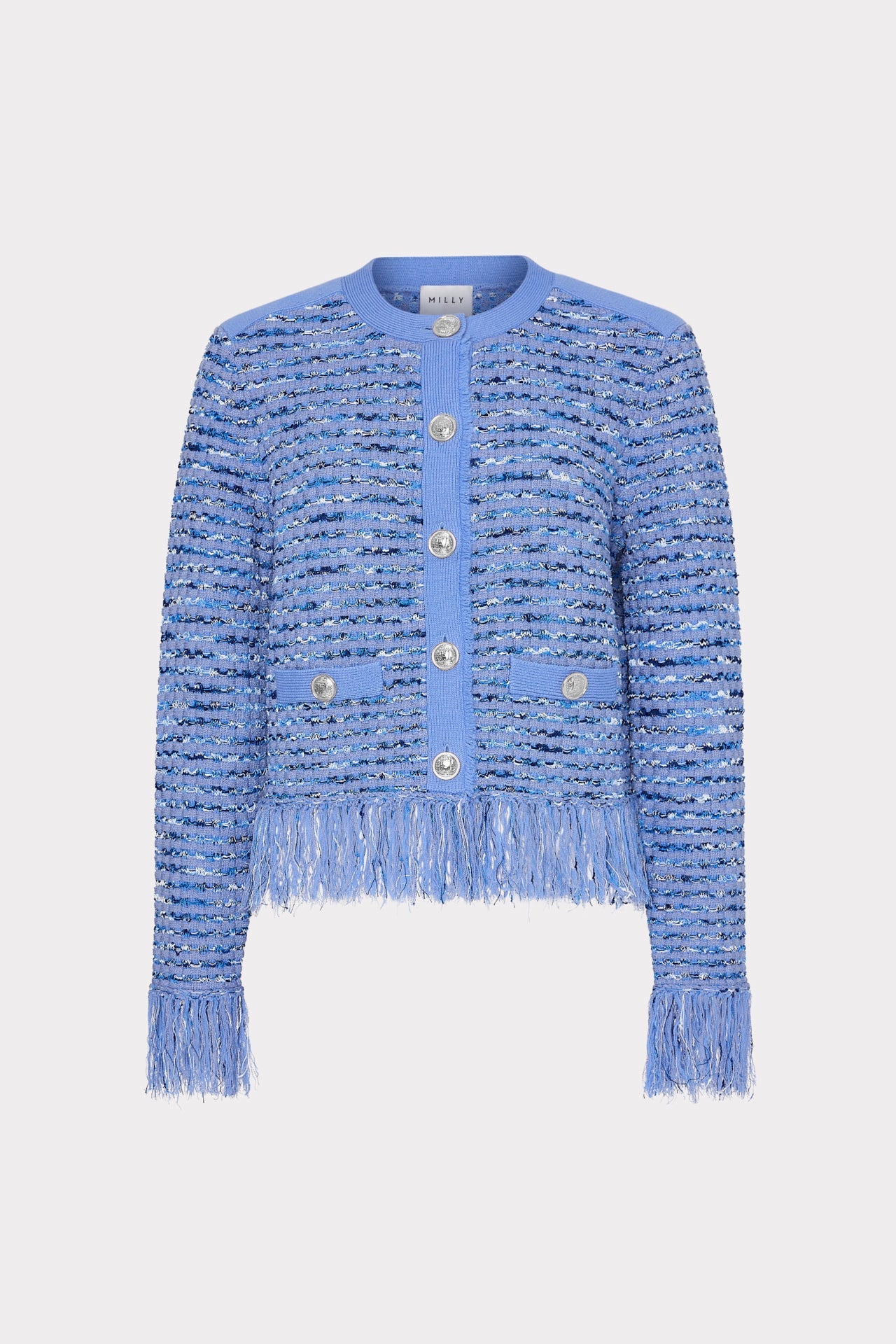 Fringe Trim Cardigan Blue | Milly Women