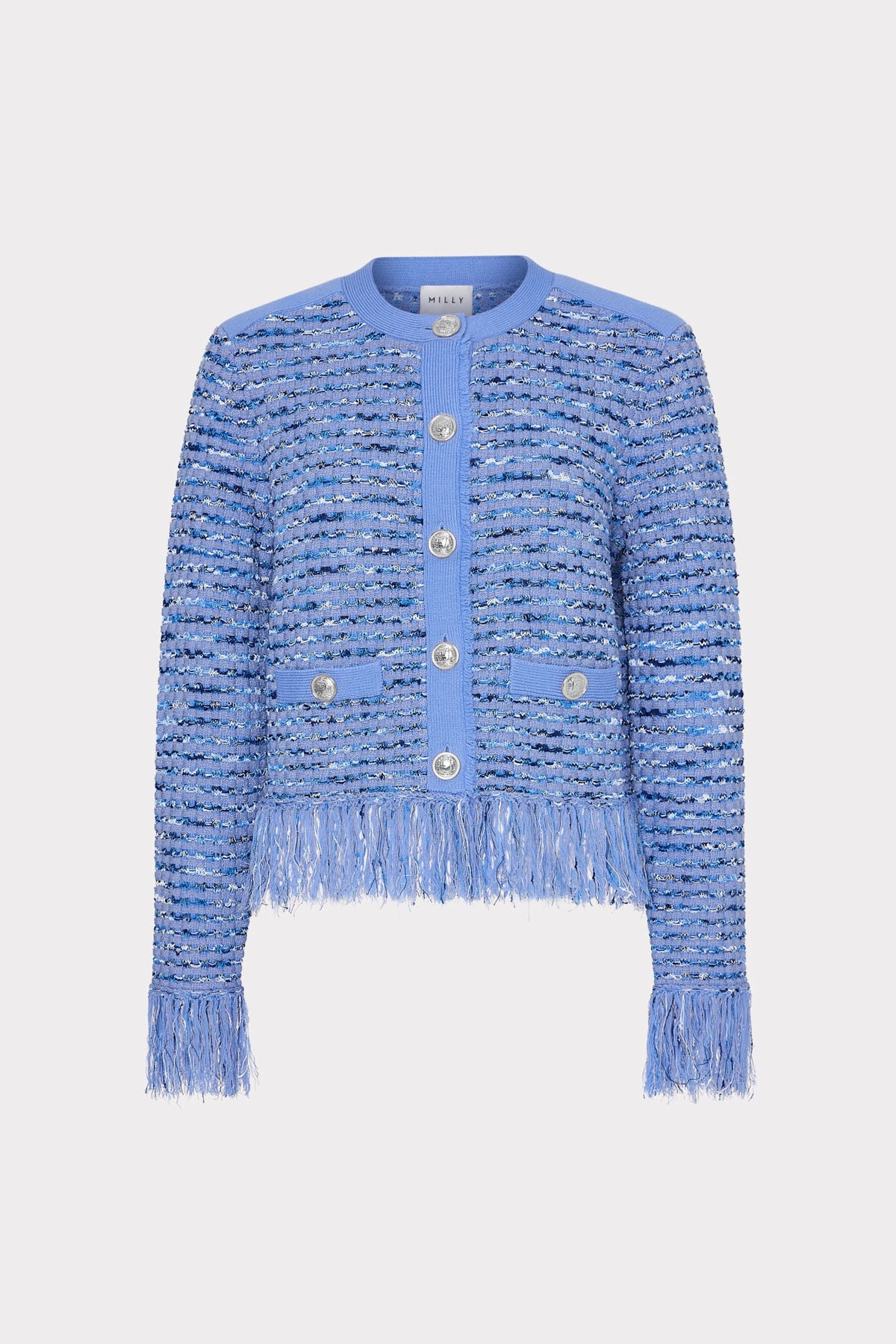 Fringe Trim Cardigan Blue | Milly Women