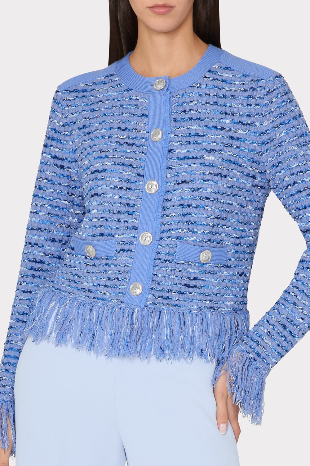 Fringe Trim Cardigan Blue | Milly Women