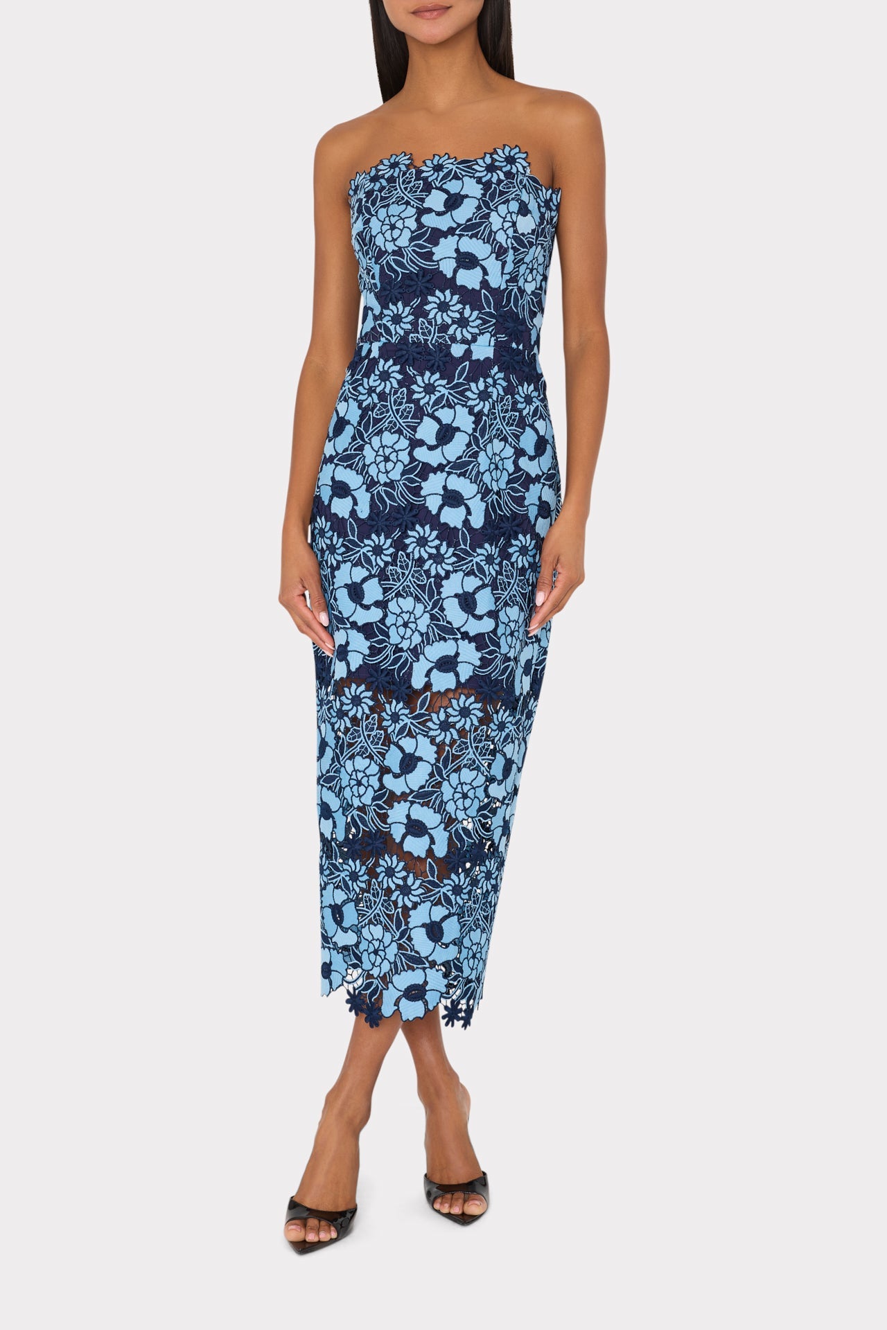 Kait Two Tone Floral Lace Midi Dress Blue/Navy | Milly Women
