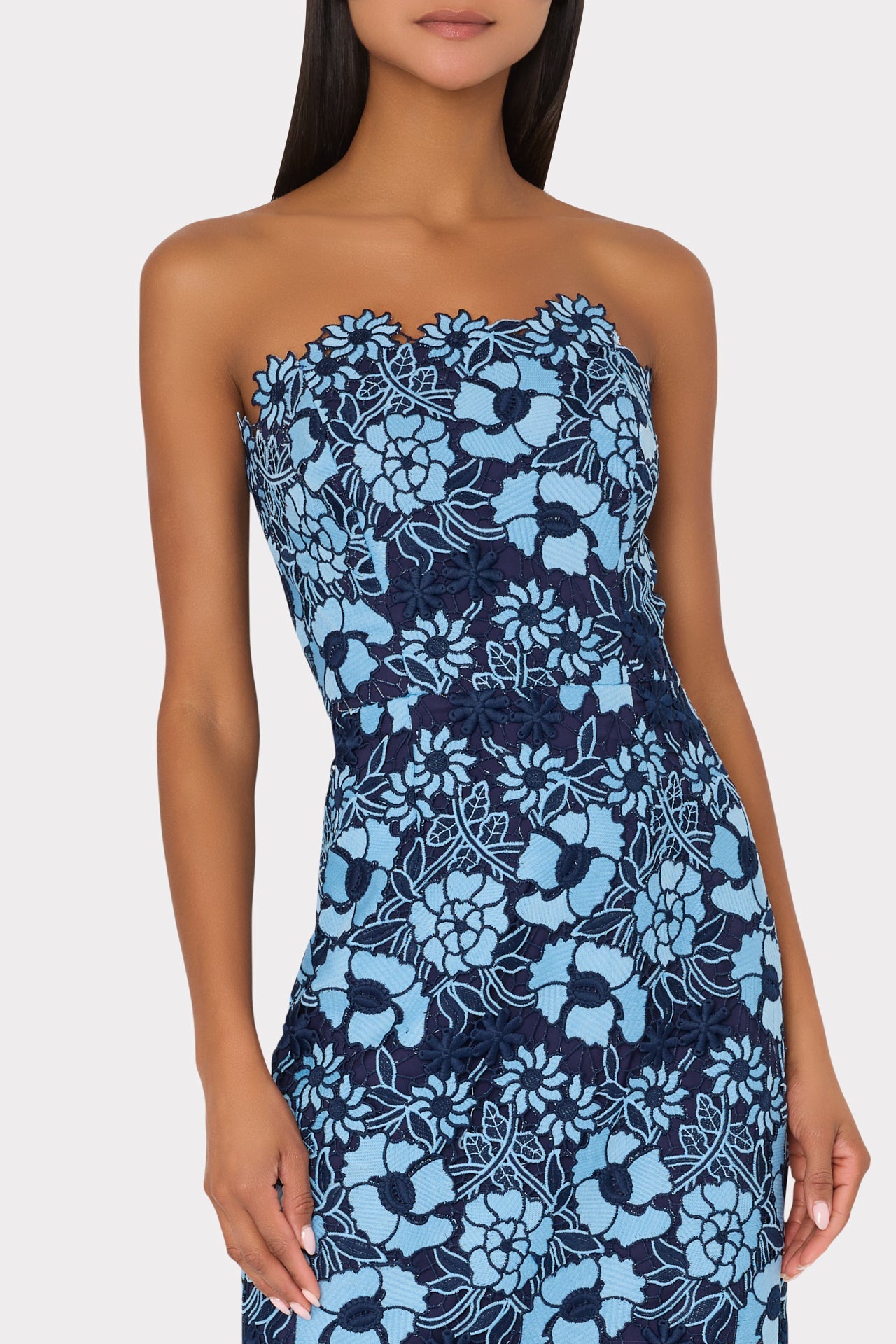 Kait Two Tone Floral Lace Midi Dress Blue/Navy | Milly Women