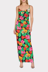 Tulip Rosette Ruched Cowl Neck Midi Dress Black Multi | Milly Women