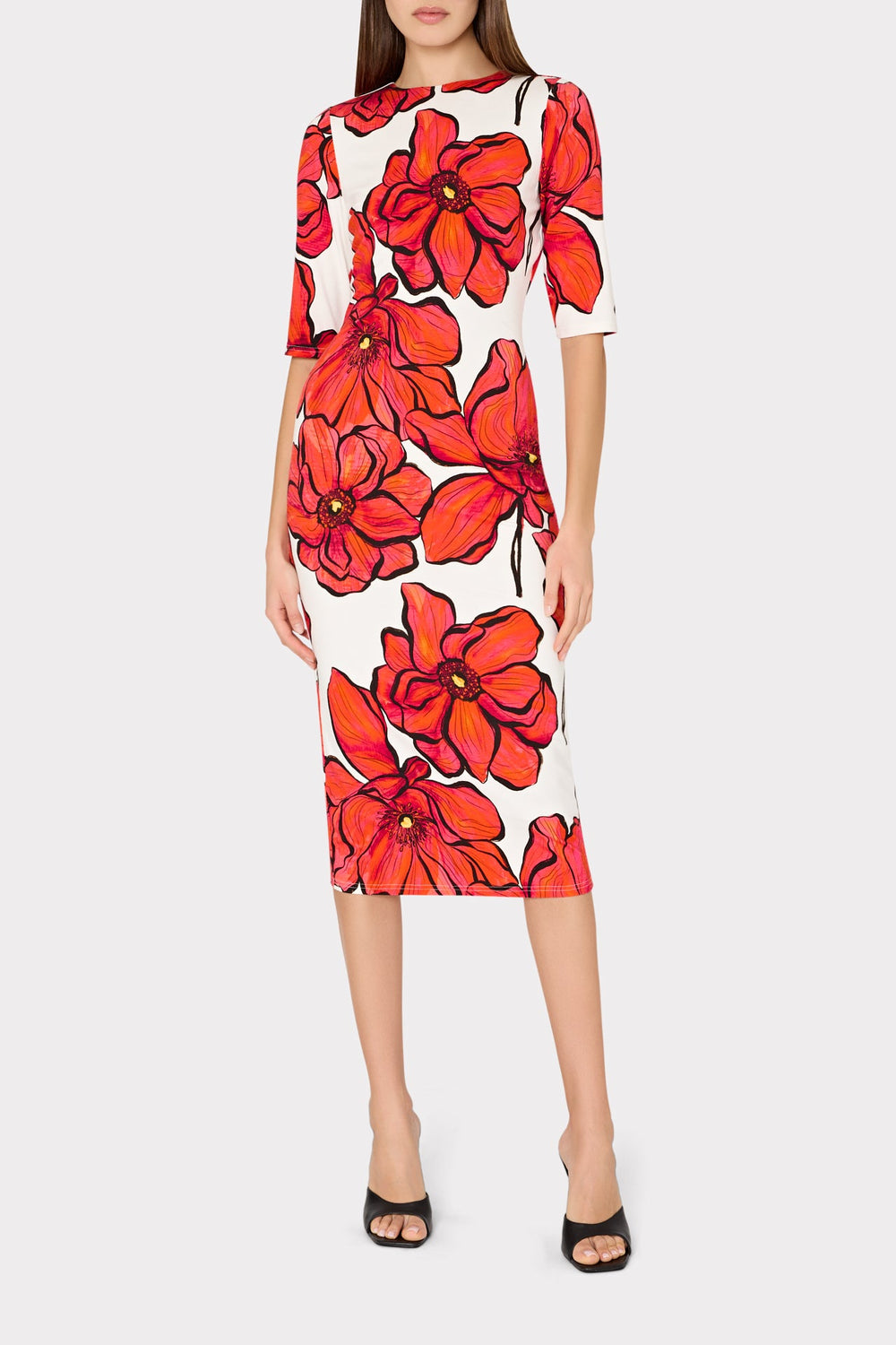 Windflower Jersey Midi Dress Coral Multi | Milly Women