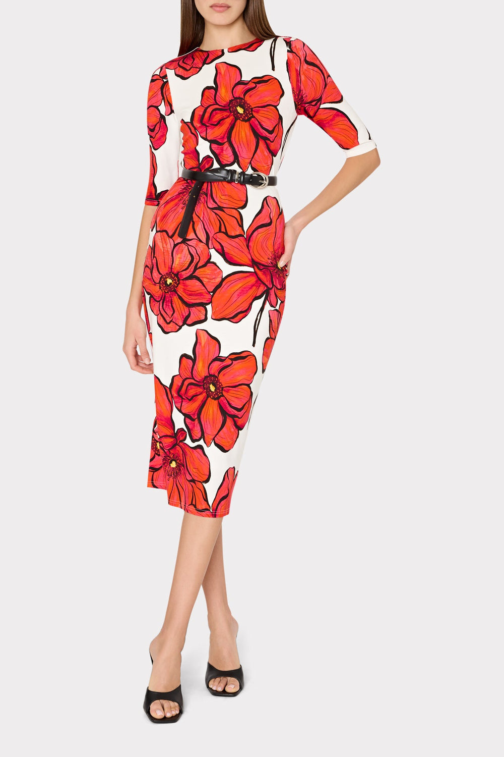 Windflower Jersey Midi Dress Coral Multi | Milly Women