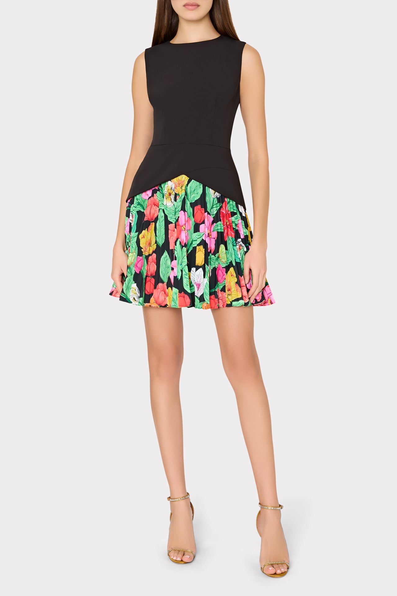 Haddy Tulip Rosette Pleated Mini Dress Black Multi | Milly Women