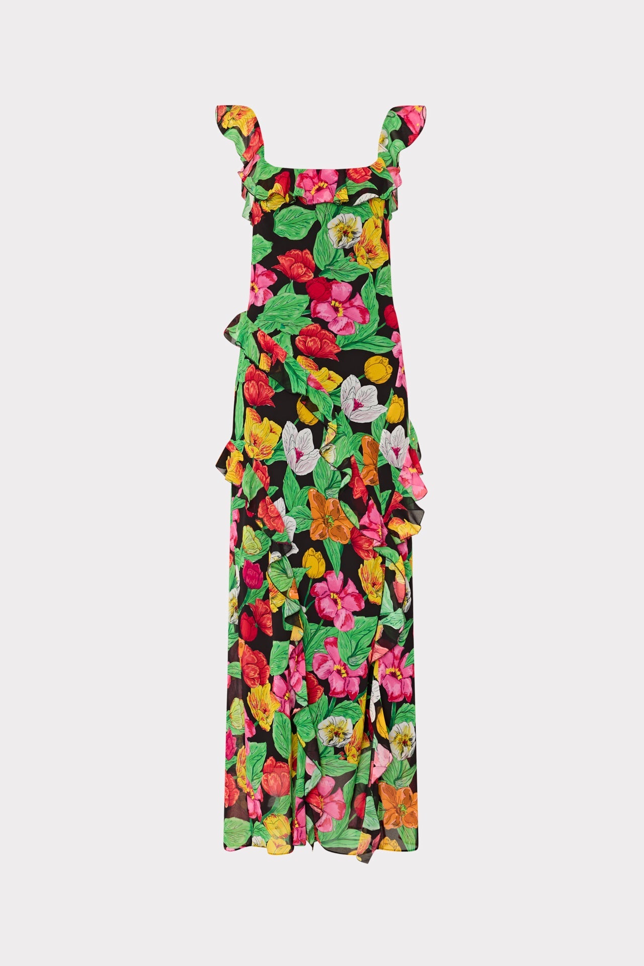 Tulip Rosette Ruffle Maxi Dress Black Multi | Milly Women