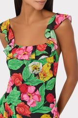 Tulip Rosette Ruffle Maxi Dress Black Multi | Milly Women