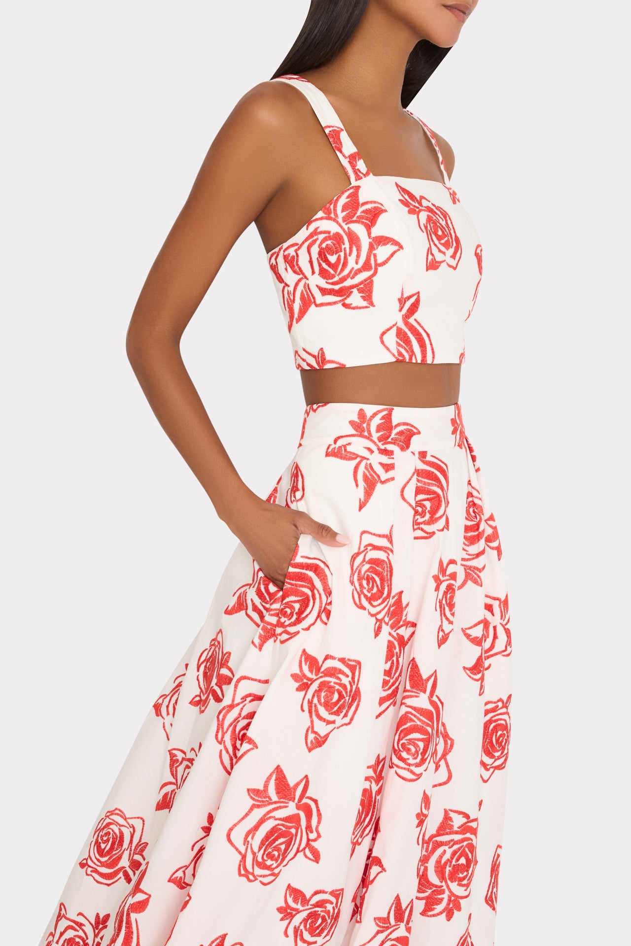 Rose Embroidery Crop Top Red/White | Milly Women