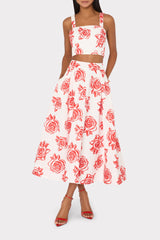 Juliet Rose Embroidery Midi Skirt Red/White | Milly Women