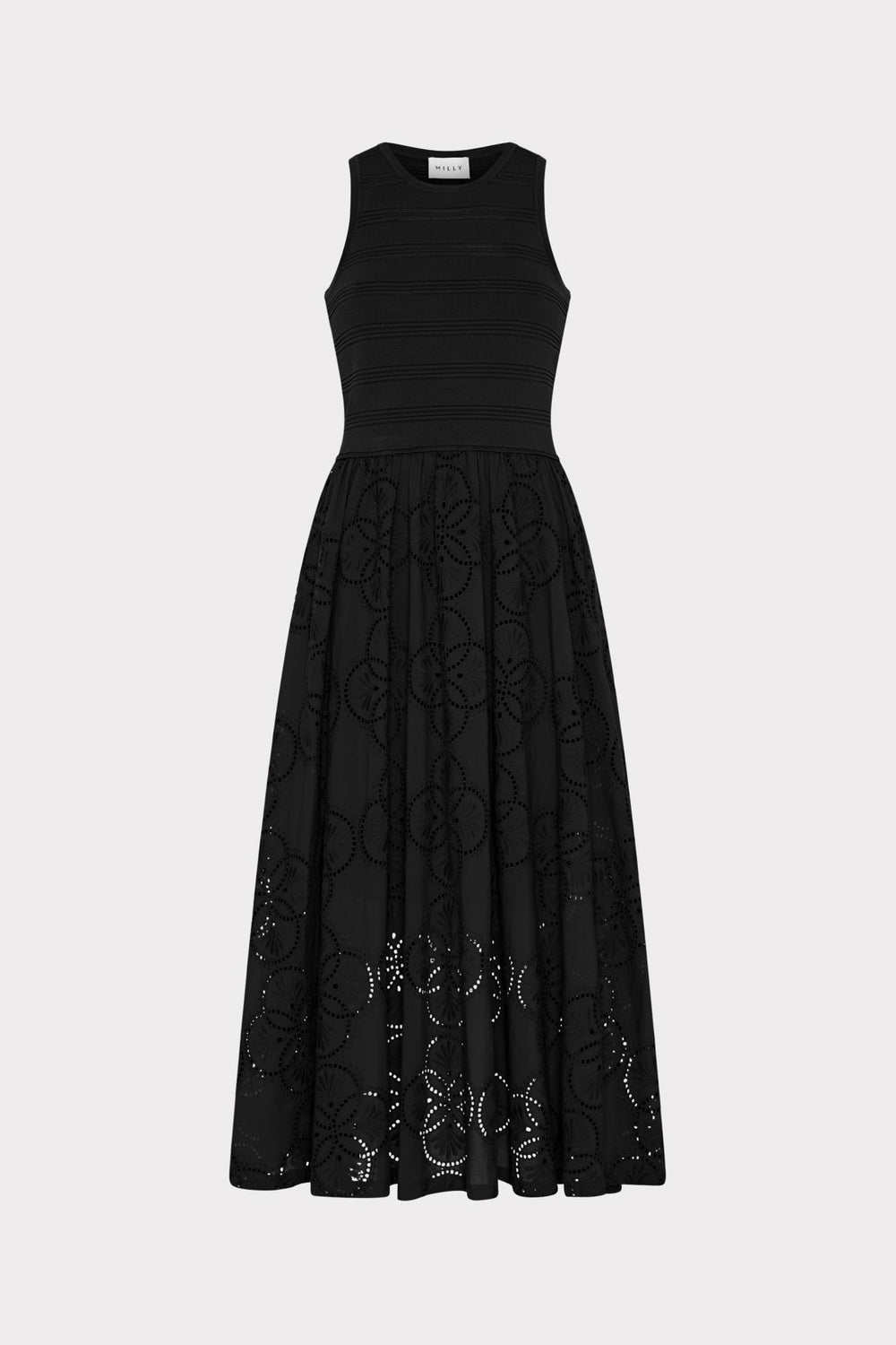 Geo Eyelet Knit Combo Midi Dress Black | Milly Women