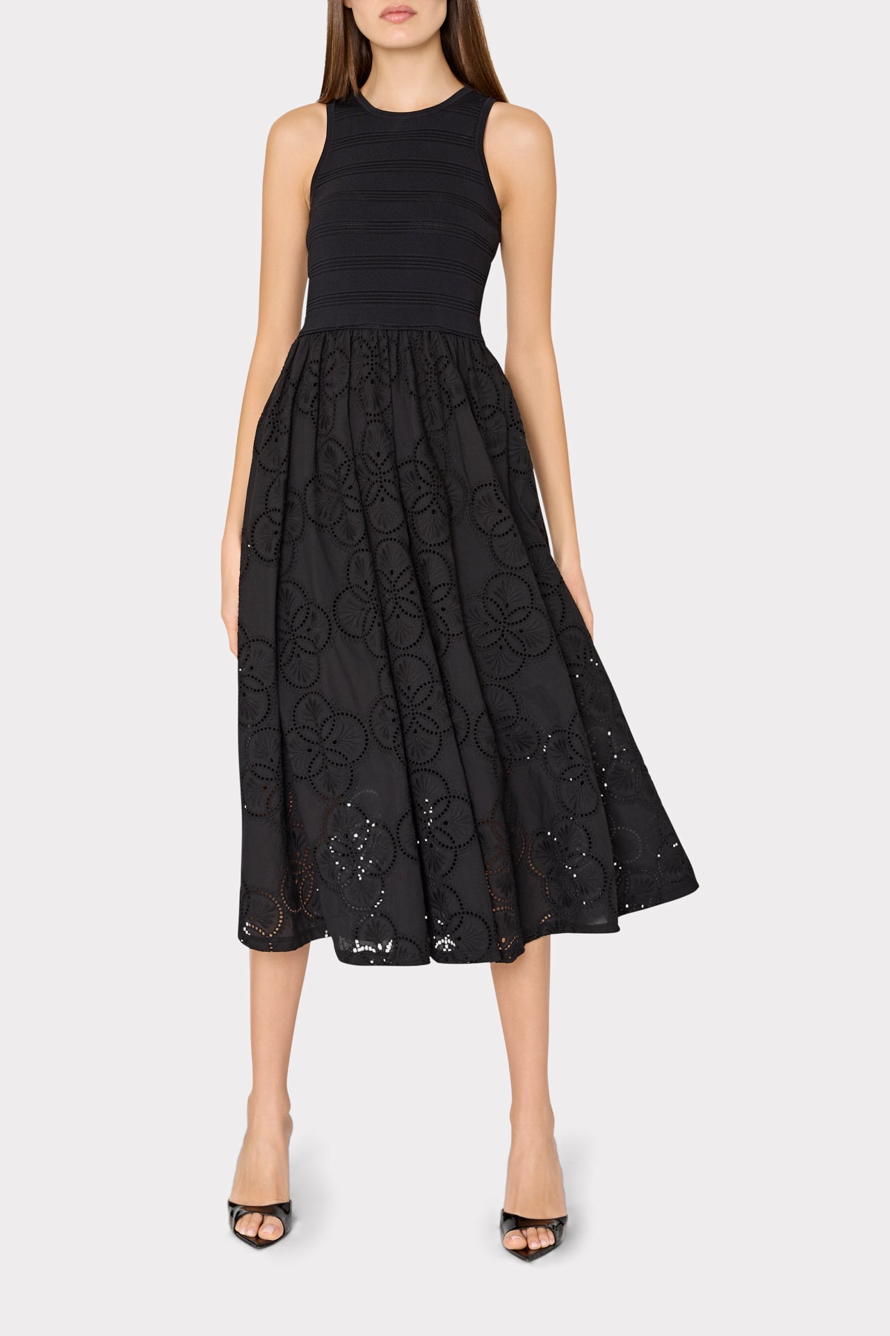 Geo Eyelet Knit Combo Midi Dress Black | Milly Women