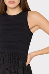 Geo Eyelet Knit Combo Midi Dress Black | Milly Women