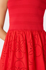 Geo Eyelet Knit Combo Midi Dress Red | Milly Women