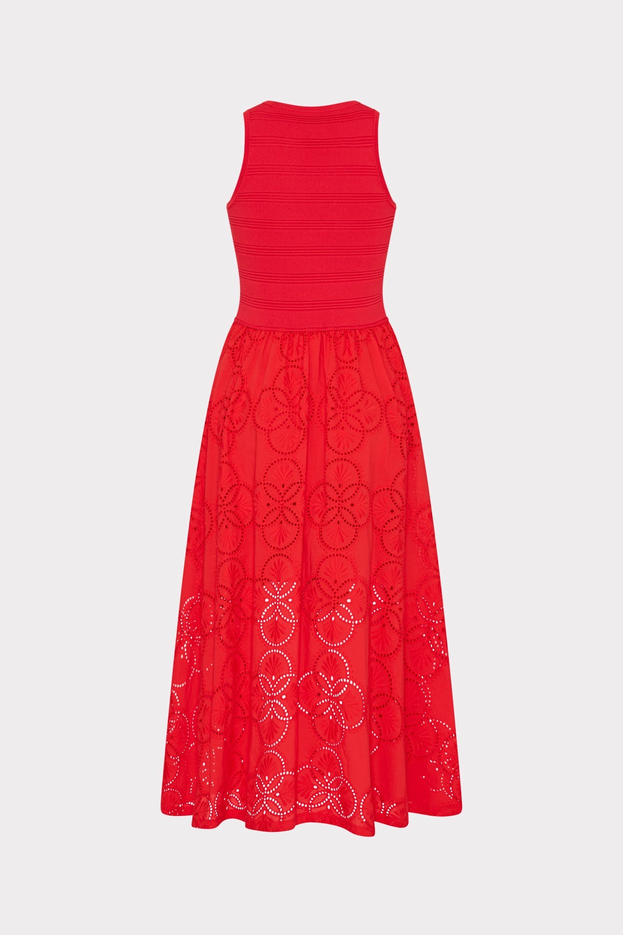 Geo Eyelet Knit Combo Midi Dress Red | Milly Women