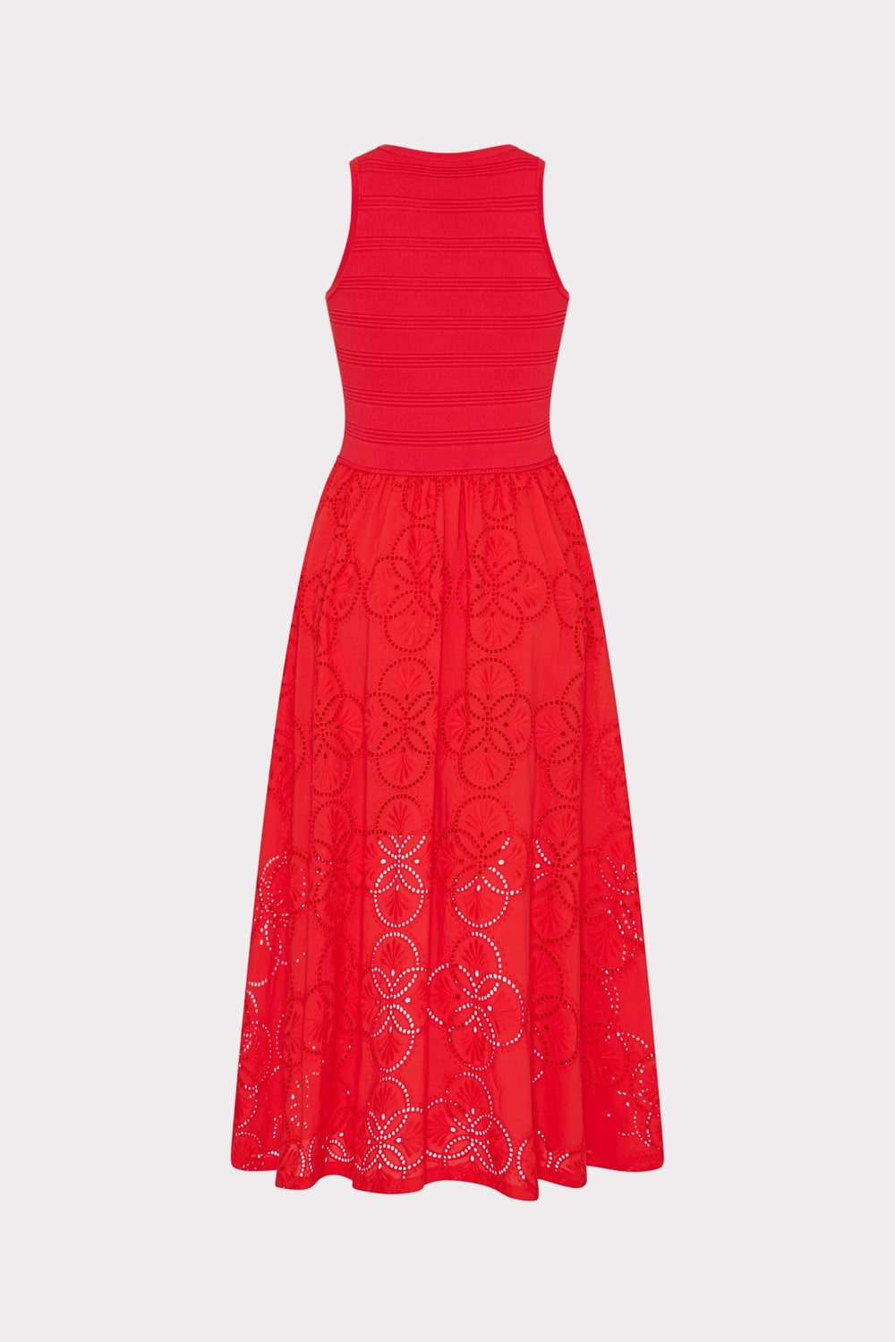 Geo Eyelet Knit Combo Midi Dress Red | Milly Women