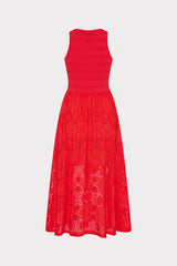 Geo Eyelet Knit Combo Midi Dress Red | Milly Women