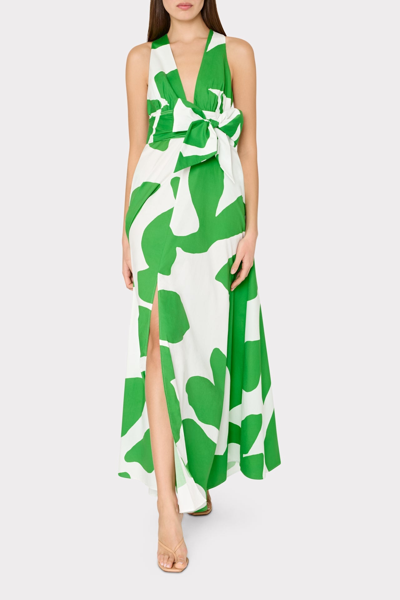 Catarina Grand Foliage Poplin Maxi Dress Green/White | Milly Women