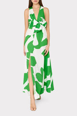 Catarina Grand Foliage Poplin Maxi Dress Green/White | Milly Women